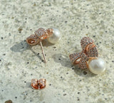 Romance Cubic Ribbon Pearl Earrings