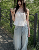 Fearin Shirring Sleeveless Ribbon Blouse
