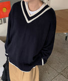 Hemp color matching V-neck knit