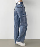 American Casual Cargo Pocket Classic Long Wide Denim Pants
