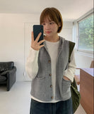 Egelli Cable Button Hood Knit Vest