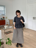 Gentew seersucker check pocket banding long skirt