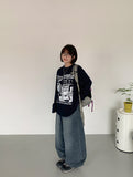 Elleud Cat Washing Wide Balloon Denim Pants