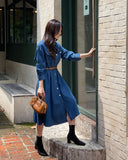 Happiness Denim Shirt Long One Piece (Belt Set)