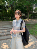 Totree Summer Stripe Collar Short-Sleeved Knit