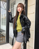 Allin Belt Overfit Leather Jacket Jumper