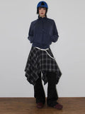 (Brushed) LAYERED CHECK UNBALANCE SKIRT