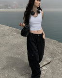 Denti Black Blue Cargo Strap Wide Pants