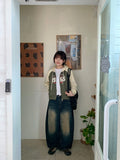 Dyuijeu ribbed washing wide denim pants
