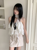 Allu Scarf Set Chiffon Can Can Frill Sleeveless Blouse