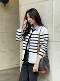 Derons Color Matching Stripe Knit Cardigan Jacket