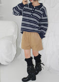 STRIPE COLLAR OVER KNIT