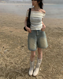 Yellow Tin Washing Short Denim Pants