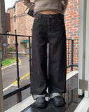 American Made Non-Fade Roll-Up Pocket Wide Denim Long Pants