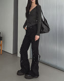 Akan eyelet strap semi-bootcut pants