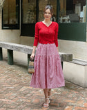 Dite Check Color Matching Banding Flare Skirt