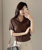 Kashua V-neck Collar Short Sleeve Knit