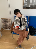 Acop stripe collar zip-up cardigan