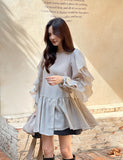 Charili Frill Long Blouse Knit Vest Two-Piece