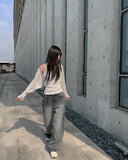 Bent Black Denim Pintuck Wide Pants