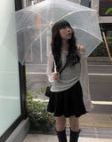 Jea Summer Long Sleeve Off Shoulder See Through Shirring T-Shirt