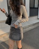 Alt Black Denim Washing Denim Mini Skirt