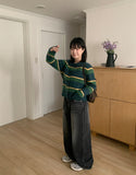 Enmode color stripe round cardigan