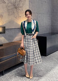Macaroon Check Button A-Line Long Skirt (Belt Set)