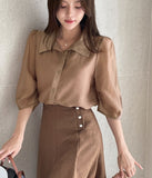 Charlotte See-Through Collar Three Quarter Blouse