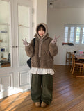 Yuyuri Fluffy Fur High Neck Over Zip-up Jumper