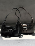 Crack Leather Buckle Shoulder Bag