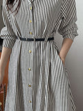 Drian Striped Collar Shirt Long Dress (BeltSet)