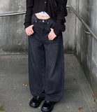 Feather Black Blue Wide Denim Pants