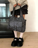 Shishu Pocket Buckle Leather Shoulder Crossbody Bag