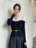 Shuel Lace Puff Color Matching Knit Cardigan