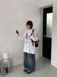 Elku Snap Button Washing Wide Denim Pants