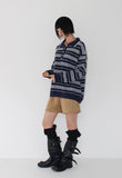 STRIPE COLLAR OVER KNIT
