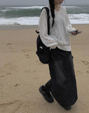 Flak Cargo Black Denim Long Skirt