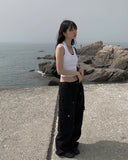 Denti Black Blue Cargo Strap Wide Pants
