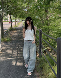 Fearin Shirring Sleeveless Ribbon Blouse