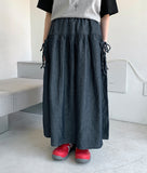 Fruity ribbon banding cargo flare long skirt