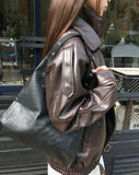 Sheet Eyelet Leather Shoulder Bag