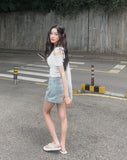 Nibeo Denim Ribbon Wrap Skirt Pants