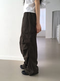 Adic Double Pocket Pintuck Cargo Two-Way Long Wide Jogger Pants