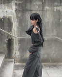 Leaven Off Slit Ribbon Crop Knit