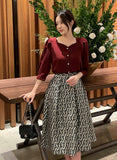 Elian Jacquard Pattern Flare Banding Skirt