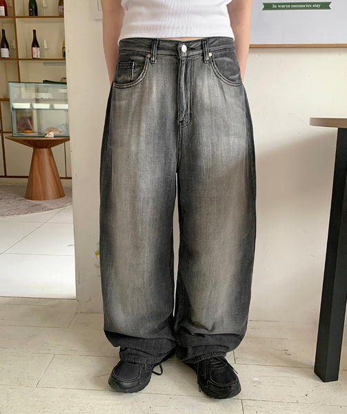 【BAON】Pug washing wide denim pants BAON (バオン) - ロセサマーウォッシュ加工ワイドデニムパンツ