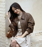 Kellyanne Collar String Leather Jacket