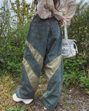 Twisted Color Matching Wide Denim Pants