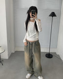 Irene one-shoulder muffler t-shirt set